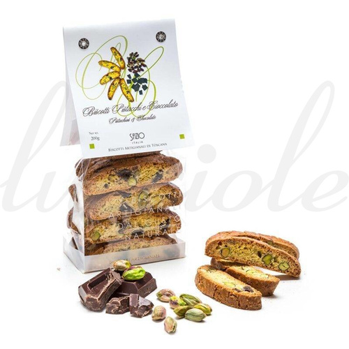 Włoskie biscotti manufakturowe `Cantucci z Pistacjami i Czekoladą` 200g